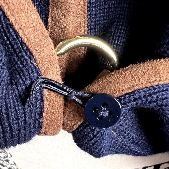 Lauren Ralph Lauren Navy Equestrian Horsebit Cardigan Faux Leather Trim Sz XL - Picture 5 of 10